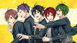  5boys ahoge black_hair blue_eyes copyright_name green_eyes green_hair hair_between_eyes hori-san_to_miyamura-kun ishikawa_tooru iura_shuu light_brown_hair male_focus messy_hair miyamura_izumi multiple_boys open_mouth purple_hair red_eyes redhead school_uniform sengoku_kakeru standing sweatdrop yanagi_akane yuyu_(yuyudesu0806) 