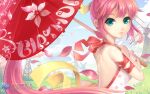 1920x1200 :) bare_back blue_sky cherry_blossoms clouds cloudy_sky day earrings erika_(pangya!) exposed_shoulders female female_focus grass green_eyes hair_up happy_birthday holding_object long_hair looking_at_viewer pangya parasol petals pink_hair ponytail red_ribbon red_trim ribbon_choker smile solo wallpaper wind_lift windmill yellow_ribbon