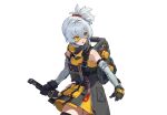  1girl facing_away gloves goggles hair_tie highres looking_to_the_side official_art open_mouth orange_eyes ponytail shirt short_hair skirt sleeveless sleeveless_shirt soldier_11_(zenless_zone_zero) solo white_hair zenless_zone_zero 