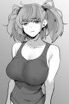  1girl atlanta_(kancolle) breasts collarbone commentary_request greyscale highres kantai_collection large_breasts long_hair looking_at_viewer monochrome shingyou_(alexander-13) solo two_side_up upper_body 
