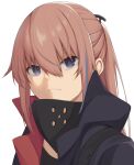  1girl act_(xadachit) bangs black_mask blue_eyes blue_jacket closed_mouth girls_frontline hair_ornament hairclip jacket long_hair looking_at_viewer mask mask_around_neck mod3_(girls&#039;_frontline) multicolored_hair open_clothes open_jacket pink_hair ponytail solo st_ar-15_(girls&#039;_frontline) streaked_hair upper_body white_background 