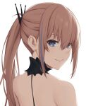  1girl act_(xadachit) bangs bare_back bare_shoulders black_dress blue_eyes closed_mouth dress girls_frontline hair_ornament hairclip long_hair looking_at_viewer looking_back multicolored_hair official_alternate_costume pink_hair ponytail sidelocks smile solo st_ar-15_(girls&#039;_frontline) st_ar-15_(prisoner_of_the_dream)_(girls&#039;_frontline) streaked_hair upper_body white_background 