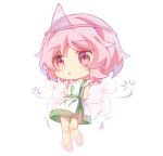  1other androgynous bare_shoulders barefoot bow chibi closed_eyes japanese_clothes jian_xing_zao len&#039;en open_mouth painting_(medium) pink_hair shion_(len&#039;en) short_hair solo traditional_media triangular_headpiece wings 