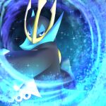  animal_focus arm_up artist_name blue_eyes blue_theme closed_mouth commentary empoleon highres hydrokinesis looking_at_viewer no_humans outstretched_arm pokemon pokemon_(creature) solo sparkle standing twitter_username upper_body water watermark yujyu 