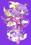  animal_ears boots clouds crescent_moon detached_sleeves flower fujiwara_zakuro gloves highres holding holding_weapon knee_boots long_hair magical_girl mew_zakuro midriff moon navel oceaninspace ponytail puffy_detached_sleeves puffy_sleeves purple_background purple_hair rose shorts star_(symbol) tail tokyo_mew_mew violet_eyes weapon wolf_ears wolf_tail 