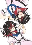 1boy 1girl ahoge arrow_(symbol) black_hair choker commentary_request genderswap genderswap_(ftm) highres horns kijin_seija kyouda_suzuka multicolored_hair open_mouth red_eyes redhead shirt short_hair short_sleeves streaked_hair tongue tongue_out touhou white_hair white_shirt