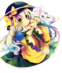  bad_id crossover green_eyes hat heart holding holding_poke_ball komeiji_koishi long_hair mew poke_ball pokemon rarami silver_hair touhou 