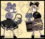  basket blonde_hair bucket green_eyes green_hair grey_hair in_bucket in_container kisume kurodani_yamame mouse mouse_ears mouse_tail nazrin red_eyes shape shope tail touhou 