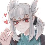  1boy bai_xiao bishounen grey_hair heart heart-shaped_pupils jiulixiangfangong male_focus pointy_hair ponytail sky:_children_of_the_light solo symbol-shaped_pupils white_hair 