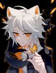  1boy absurdres animal_ears bishounen bug butterfly cat cat_boy cat_ears facial_mark frantic_stagehand highres looking_at_viewer male_focus portrait sky:_children_of_the_light solo white_background white_hair yellow_butterfly yellow_eyes yipingqishui389 