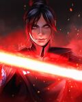  apex_legends artist_name black_hair colored_tips company_connection cosplay energy_sword english_commentary galactic_empire hair_bun head_tilt highres inquisitor_(star_wars) lightsaber looking_at_viewer multicolored_hair noush red_eyes redhead respawn_entertainment second_sister_(star_wars) second_sister_(star_wars)_(cosplay) star_wars star_wars_jedi:_fallen_order sword upper_body weapon wraith_(apex_legends) 