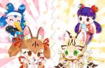  4girls animal_costume animal_ear_fluff animal_ears blonde_hair bow bowtie brown_eyes brown_hair cat_ears cat_girl cat_tail geoffroy&#039;s_cat_(kemono_friends) green_eyes kemono_friends kemono_friends_v_project kikuchi_milo large-spotted_genet_(kemono_friends) long_hair microphone multiple_girls open_mouth ribbon shirt smile tail twintails virtual_youtuber 