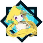  1other blue_background border character_name colored_skin commentary english_commentary english_text full_body jirachi looking_at_viewer open_mouth other_focus outline pokemon pokemon_(creature) puddingx2 solo star_(symbol) violet_eyes white_border white_outline white_skin 