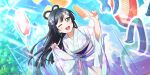 black_eyes black_hair blush dress long_hair love_live!_school_idol_festival_all_stars smile wink yukata yuuki_setsuna_(love_live!)