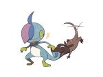  ^^^ black_eyes commentary drizzile looking_back motion_lines no_humans open_mouth pokemon pokemon_(creature) salandit simple_background ssalbulre standing sweatdrop toes tongue white_background 