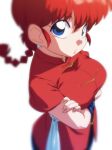  1girl blue_eyes braid breasts chinese_clothes crossed_arms fingernails hair_between_eyes large_breasts looking_at_viewer ranma-chan ranma_1/2 redhead rom_(20) saotome_ranma short_hair short_sleeves simple_background solo tangzhuang white_background 