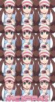  +_+ 1girl :d :o absurdres arm_under_breasts bangs blue_eyes bow breasts brown_hair closed_eyes closed_mouth commentary_request double_bun hair_bun hand_on_own_chin hand_up highres long_hair multiple_views open_mouth pink_bow pokemoa pokemon pokemon_(game) pokemon_bw2 pokemon_masters_ex raglan_sleeves rosa_(pokemon) shirt sideways_glance smile stroking_own_chin tongue twintails visor_cap white_headwear 