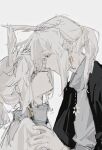  2boys alxis bai_xiao earrings face-to-face grey_hair highres jewelry male_focus mimizuku_(sky:_children_of_the_light) multiple_boys pointy_hair ponytail siblings sketch sky:_children_of_the_light tassel tassel_earrings twins upper_body white_hair yellow_eyes 