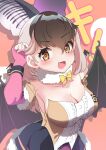  1girl :3 absurdres animal_ears bare_shoulders bat_ears bat_girl bat_wings blue_skirt blush bow bowtie brown_hair brown_long-eared_bat_(kemono_friends) center_frills commentary darus5 detached_sleeves dress elbow_gloves extra_ears fang fingerless_gloves frills fur_collar fur_trim gloves highres japari_symbol kemono_friends kemono_friends_v_project looking_at_viewer multicolored_clothes multicolored_hair multicolored_skirt open_mouth pink_gloves purple_skirt short_hair skirt solo strapless strapless_dress white_hair wings yellow_bow yellow_bowtie yellow_eyes 