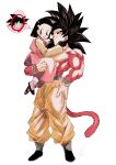  1boy absurdres body_fur carrying carrying_person chi-chi_(dragon_ball) couple dragon_ball dragon_ball_gt highres husband_and_wife looking_at_another monkey_boy monkey_tail muscular muscular_male pants red_fur short_hair smile son_goku super_saiyan super_saiyan_4 tail yellow_pants yuuri_(fukuroudou) 