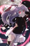  1girl :&lt; absurdres animal_ears bangs brown_footwear buttons closed_mouth eyelashes finger_gun full_moon glowing glowing_eyes highres imperishable_night loafers long_hair long_sleeves looking_at_viewer moon pleated_skirt purple_hair rabbit_ears rabbit_tail red_eyes reisen_udongein_inaba shoes skirt slit_pupils solo suit_jacket tail touhou wheat_retzel white_skirt 
