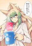  1girl animal_ears atalanta_(fate) bathrobe blush cup fate/grand_order fate_(series) holding holding_cup long_hair multicolored_hair nahu solo two-tone_hair upper_body 