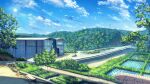  absurdres blue_sky building bush clouds commentary_request day grass ground_vehicle highres kuroneko_(hmilk) motor_vehicle no_humans original outdoors pickup_truck rice_paddy rural scenery shadow sky tree truck 
