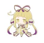  1girl blonde_hair boots bow bright_pupils chibi dress elbow_gloves gloves gradient_hair hair_ribbon holding holding_wand lace-trimmed_dress lace_trim long_hair multicolored_hair open_mouth original purple_bow purple_hair ribbon simple_background solo star-shaped_pupils star_(symbol) symbol-shaped_pupils transparent_background twintails usagi_nui very_long_hair wand whip_(usagi_nui) white_pupils yellow_bow yellow_dress yellow_eyes yellow_footwear yellow_gloves 