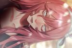  1girl aubrey_(omori) bandaid bandaid_on_face bangs collarbone green_eyes hairband kakapo_(sepia_2545) lips long_hair looking_at_viewer omori parted_lips pink_hair solo swept_bangs upper_body 