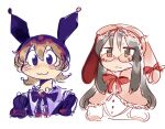  2girls :3 aioi_yuuko animal_ears black_eyes black_hair brown_eyes brown_hair closed_mouth glasses long_hair looking_at_viewer minakami_mai multiple_girls nichijou rabbit_ears short_hair simple_background sketch smile snowii_cat violet_eyes white_background 