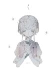  1girl absurdres artist_name braid closed_eyes crescent crown_braid crying ema_(613mitzvot) frown highres open_mouth original own_hands_together pale_skin solo star_(symbol) tanabata tears updo white_background white_hair 