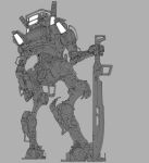  cable from_behind greyscale holding holding_sword holding_weapon mecha monochrome mymyc no_humans robot ronin_(titanfall_2) science_fiction solo standing sword titan_(titanfall) titanfall_(series) titanfall_2 weapon 