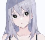  1girl bare_shoulders black_eyes closed_mouth collar eyelashes grey_background grey_hair grey_pupils hair_between_eyes highres looking_at_viewer original pink_lips shichi_(ratorin53) simple_background solo upper_body 
