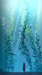 1girl aquarium backpack bag dress facing_away fish from_behind highres long_hair original seaweed solo standing tennohi 