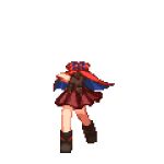  animated animated_gif ankle_boots attack black_footwear boots cape cloak collar commentary headless isu_(is88) lowres pixel_art pleated_skirt red_cape red_cloak sekibanki skirt spinning sprite touhou transparent_background 