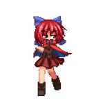  animated animated_gif ankle_boots attack black_footwear boots bow cape cloak collar commentary hair_bow headless isu_(is88) lowres pixel_art pleated_skirt red_cape red_cloak red_eyes redhead sekibanki skirt spinning sprite touhou transparent_background 