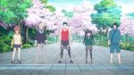2girls 3boys aikawa_fudou animated animated_gif arisugawa_haru cherry_blossoms jinguuji_misaki koi_wa_sekai_seifuku_no_ato_de lens_flare oujino_hayato outside todoroki_daigo