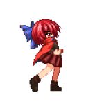  animated animated_gif ankle_boots attack black_footwear boots bow cape cloak collar commentary hair_bow headbutt headless isu_(is88) lowres pixel_art pleated_skirt red_cape red_cloak red_eyes redhead sekibanki skirt sprite touhou transparent_background 