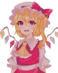  1girl ascot bangs blonde_hair blush flandre_scarlet highres open_mouth red_eyes solo touhou 