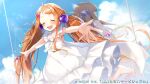  1girl artist_request blue_eyes blue_sky blush dress forehead hair_ornament key_visual long_hair looking_at_viewer maronie. mikoshi_taran official_art open_mouth orange_hair promotional_art re:act sky smile solo teeth twintails upper_teeth very_long_hair virtual_youtuber white_dress 