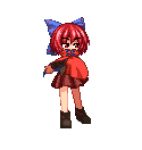  animated animated_gif ankle_boots attack black_footwear boots bow cape cloak collar commentary hair_bow headless isu_(is88) jumping lowres pixel_art pleated_skirt red_cape red_cloak red_eyes redhead sekibanki skirt spinning sprite touhou transparent_background 