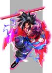  absurdres aura black_hair body_fur dragon_ball dragon_ball_heroes electricity glowing highres holding holding_weapon lightning monkey_boy monkey_tail muscular muscular_male nyoibo pants red_fur solo son_goku son_goku_(xeno) spiky_hair super_saiyan super_saiyan_4 tail time_patrol_(dragon_ball) torn_clothes torn_pants weapon yellow_eyes yuuri_(fukuroudou) 