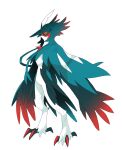  bloodborne bright_pupils colored_sclera decidueye english_commentary full_body hat_feather highres irischroma no_humans pokemon pokemon_(creature) red_eyes simple_background solo talons white_background white_pupils yellow_sclera 