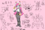 blue_eyes boots crowerfly full_body gloves kirby:_planet_robobot kirby_(series) long_hair looking_at_viewer meta_knight open_mouth pencil_skirt pink_hair skirt smile susie_(kirby) yellow_gloves 