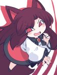  1girl animal_ears blush brown_hair dress fang fried_rice0614 full_body highres imaizumi_kagerou long_hair long_sleeves one-hour_drawing_challenge open_mouth red_eyes smile solo tail touhou white_dress wolf_ears wolf_tail 