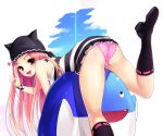  animal_ears ass bent_over blush boots dolfini fangs hat knee_boots kneepits long_hair lucia nail_polish open_mouth orange_eyes pangya panties pantyshot pink_hair pink_panties polka_dot polka_dot_panties smile striped thighs underwear upskirt 