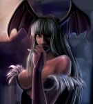  1girl bccp breasts capcom cleavage darkstalkers demon_girl green_eyes green_hair highres morrigan_aensland realistic solo vampire_(game) wings 