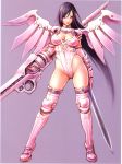  armor black_hair breasts brown_eyes cleavage gun highres large_breasts long_hair mechanical_wings mugen_no_fantasia sword thigh-highs thighhighs very_long_hair weapon wild_flower wings yamashita_shun'ya yamashita_shunya 