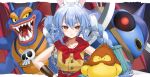  :t animal_ear_fluff animal_ears bangs blue_hair blush bracer braid bunny-shaped_pupils cape carrot_hair_ornament character_request dragon_quest_monsters_joker earrings food-themed_hair_ornament gotoh510 hair_between_eyes hair_ornament hands_on_hips hololive hoop_earrings jewelry long_hair looking_at_viewer multicolored_hair orange_eyes rabbit_ears rabbit_girl rabbit_tail red_cape shirt short_eyebrows single_earring sleeveless sleeveless_shirt swept_bangs symbol-shaped_pupils tail thick_eyebrows twin_braids twintails two-tone_hair usada_pekora virtual_youtuber white_hair yellow_shirt 