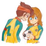 1boy 1girl brown_hair endou_mamoru inazuma_eleven inazuma_eleven_(series) original_character soccer_ball